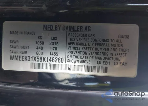 2008 Smart Fortwo Passion из США, поврежденный, VIN WMEEK31X58K146280